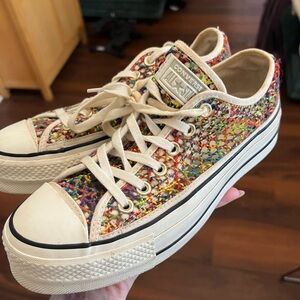 Converse Chuck Taylor All Star Crocheted Multicolor LIFT shoes Women's Size 8.5